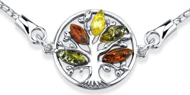 Alt view image 2 of 3 - Baltic Amber Tree Of Life Sterling Silver Bolo Adjustable Bracelet