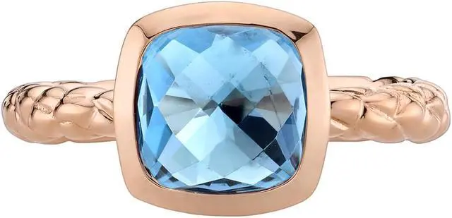 Alt view image 2 of 3 - 14k Rose Gold 2.50 carat Swiss Blue Topaz Cushion Cut Woven Solitaire Dome Ring