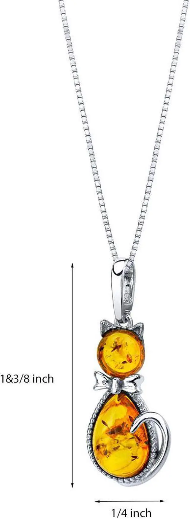 Alt view image 2 of 4 - Baltic Amber Sterling Silver Cat Pendant Necklace