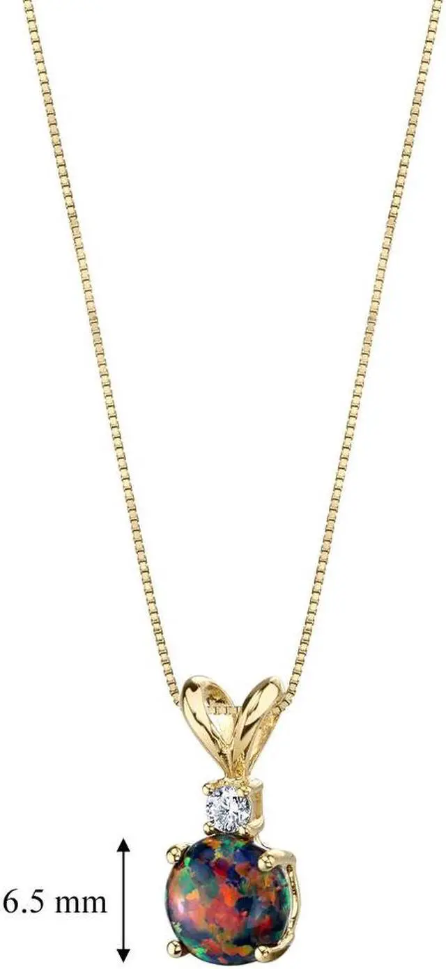 Alt view image 2 of 5 - 14k Yellow Gold Created Black Opal Diamond Solitaire Pendant