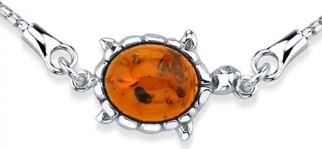 Alt view image 2 of 3 - Baltic Amber Turtle Sterling Silver Bolo Adjustable Bracelet