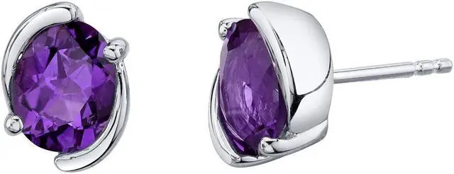 Main image of Amethyst Sterling Silver Bezel Stud Earrings 2.00 Carats Total