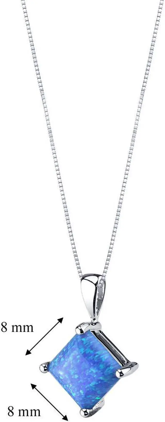 Alt view image 2 of 6 - 14k White Gold Princess Cut Created Blue Opal Pendant