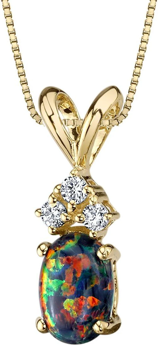 Main image of 14k Yellow Gold Oval Shape Created Black Opal Diamond Pendant