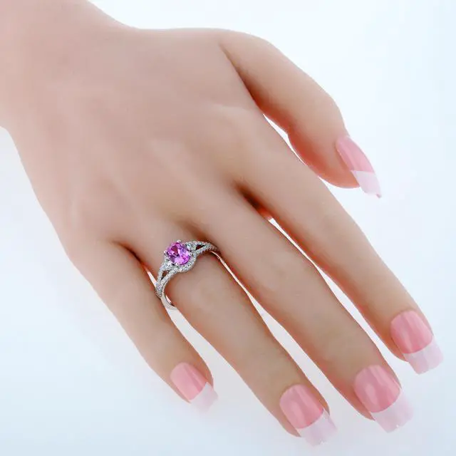 Alt view image 2 of 3 - Oravo Created Pink Sapphire Sterling Silver Keepsake Ring