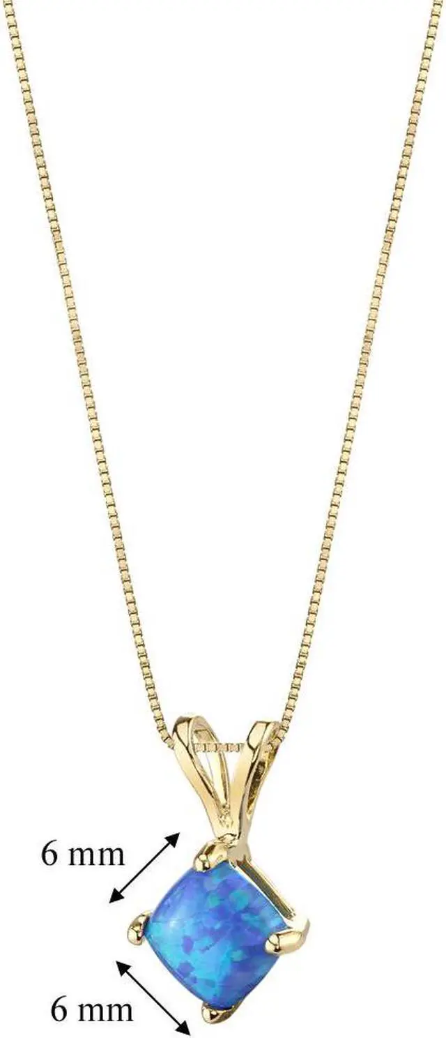 Alt view image 2 of 5 - 14k Yellow Gold Cushion Cut Created Blue Opal Pendant