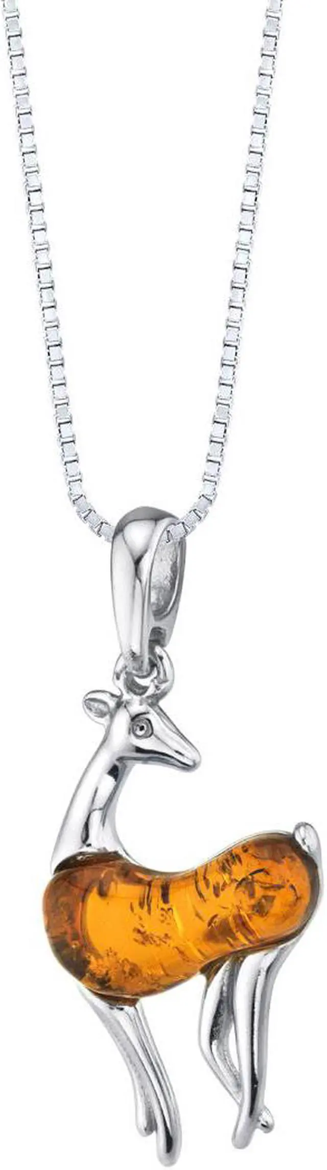 Main image of Baltic Amber Sterling Silver Deer Pendant Necklace Cognac Color