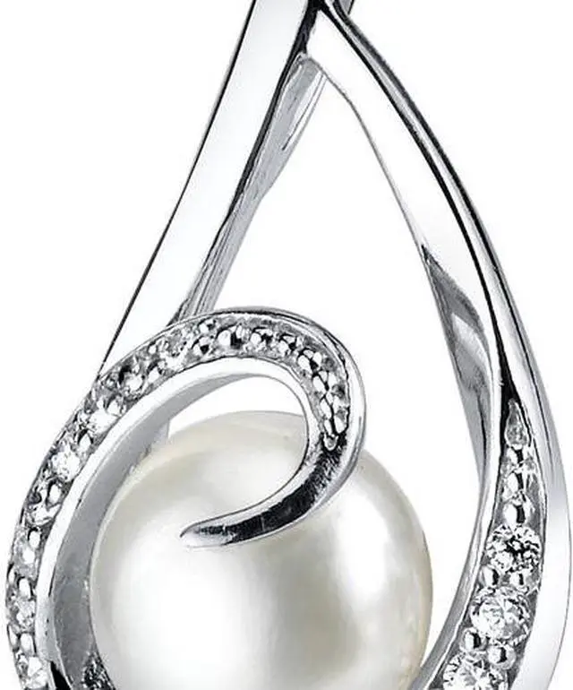 Alt view image 2 of 3 - Elegant Swirl 8.0mm Freshwater Cultured Pearl Pendant Necklace Sterling Silver