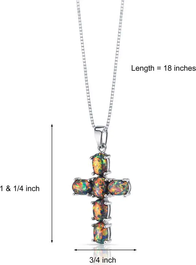 Alt view image 2 of 4 - Created Black Opal Cross Pendant Necklace Sterling Silver 3.00 cts