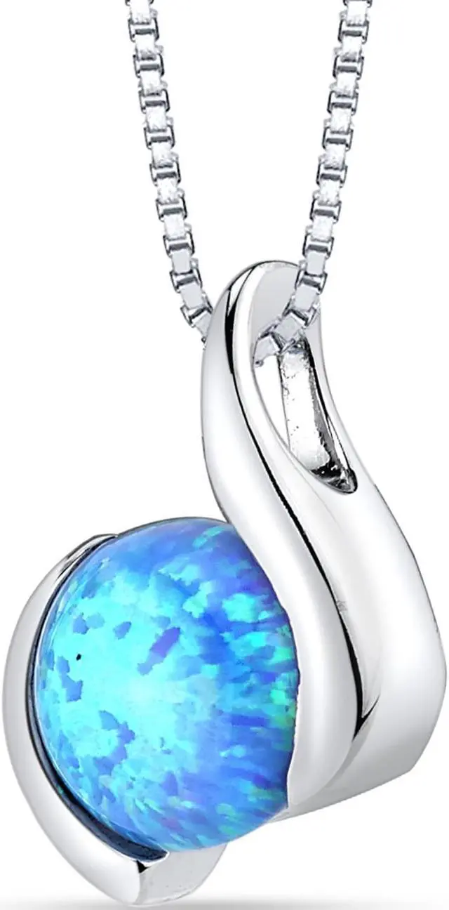 Main image of Created Powder Blue Opal Iris Pendant Necklace Sterling Silver 1.50 cts