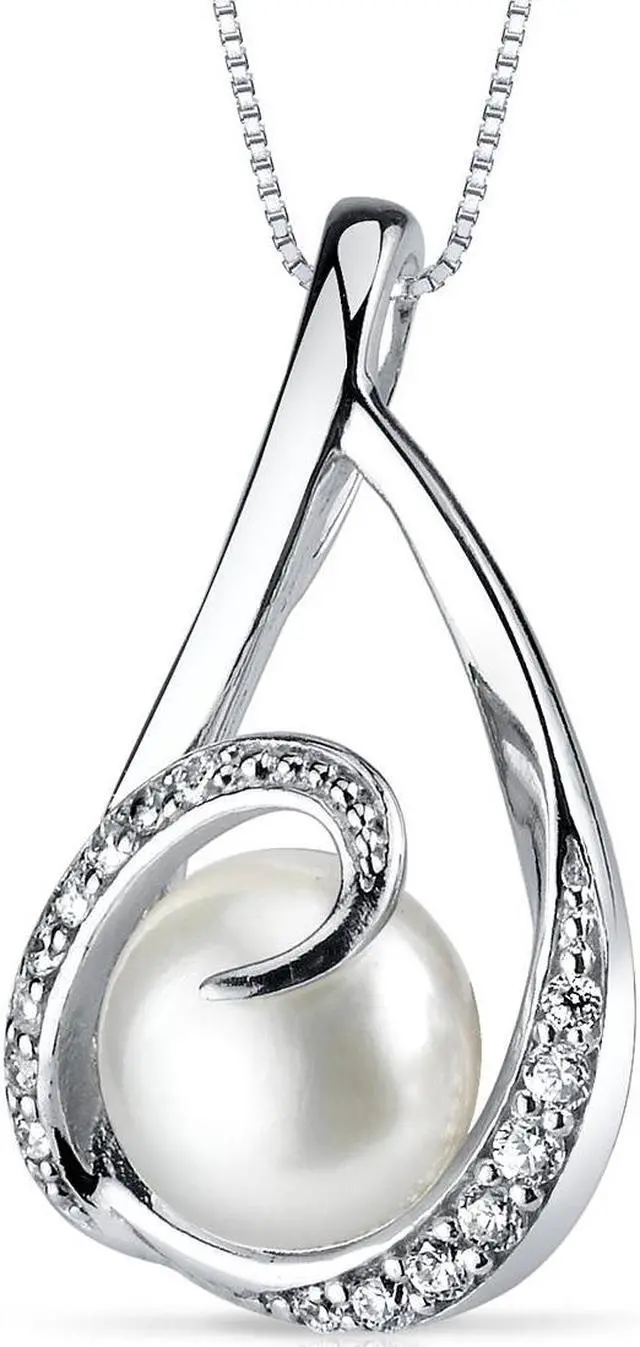 Main image of Elegant Swirl 8.0mm Freshwater Cultured Pearl Pendant Necklace Sterling Silver