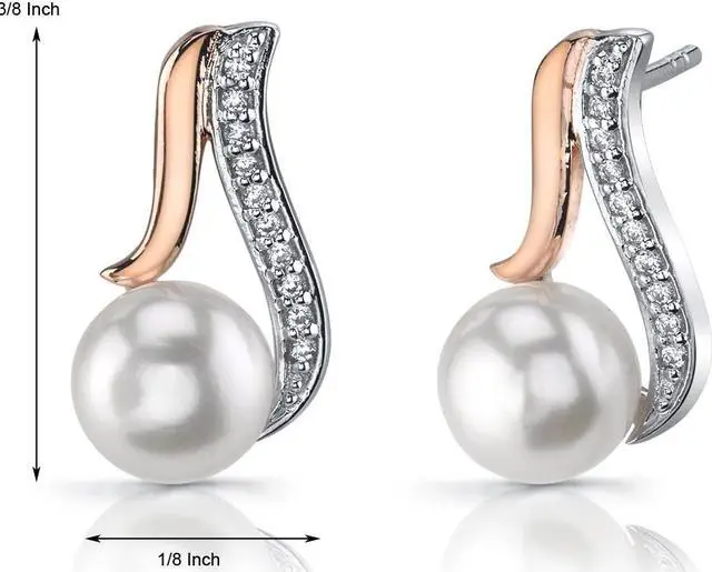 Alt view image 2 of 3 - 7.5Mm Freshwater Cultured White Pearl Rose Gold Tone Sterling Silver Earrings