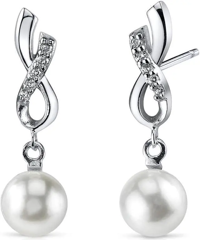 Main image of Dangling Ribbon 6.5mm Freshwater Cultured Pearl Earrings in Sterling Silver