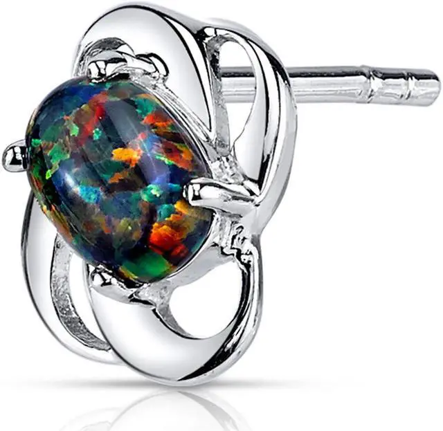 Alt view image 2 of 4 - Created Black Opal Earrings Sterling Silver Oval Shape 1.50 Carats