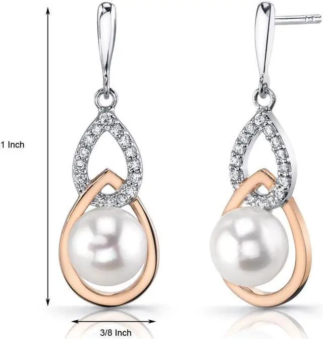 Alt view image 2 of 3 - 7.5Mm Freshwater Cultured White Pearl Drop Earrings Rose Gold Tone Sterling Silver
