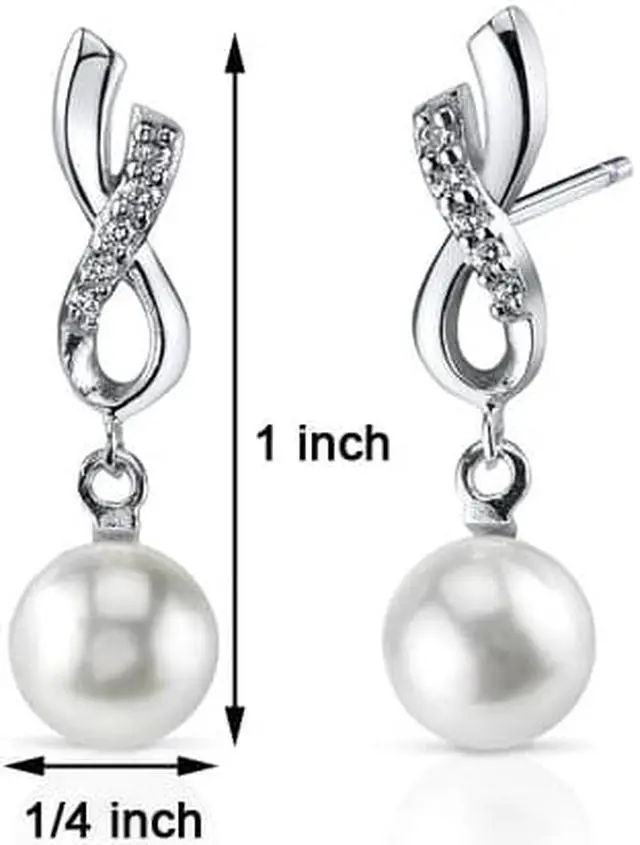 Alt view image 3 of 3 - Dangling Ribbon 6.5mm Freshwater Cultured Pearl Earrings in Sterling Silver
