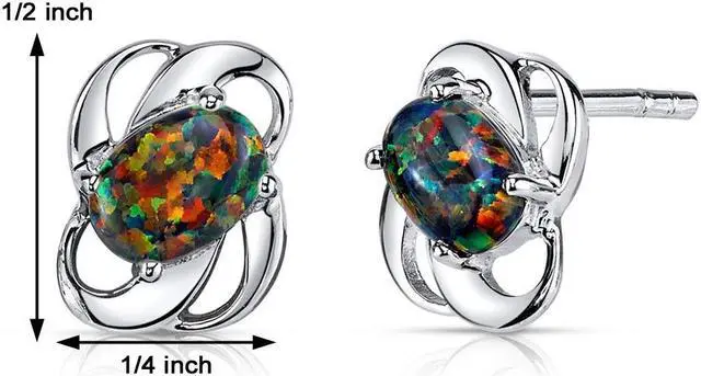 Alt view image 3 of 4 - Created Black Opal Earrings Sterling Silver Oval Shape 1.50 Carats