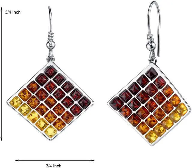 Alt view image 2 of 3 - Baltic Amber Waffle Pattern Earrings Sterling Silver Multiple Colors