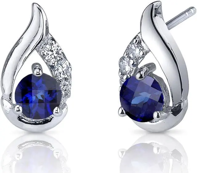 Main image of 1.50 Carats Created Blue Sapphire Round Cut Cz Accent Earrings in Sterling Silver
