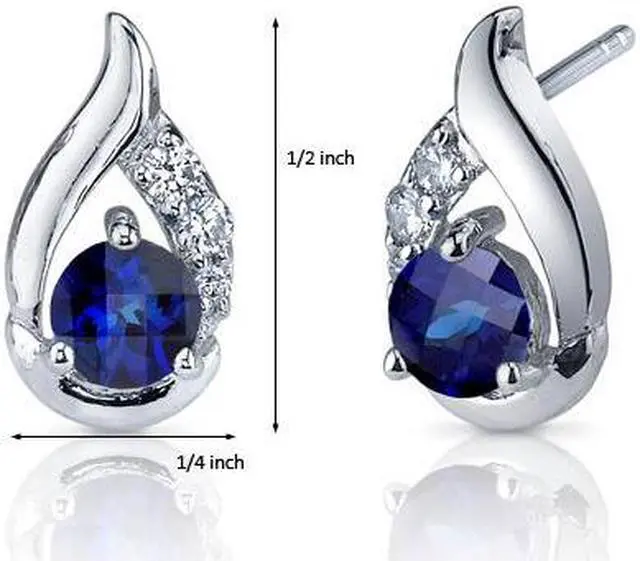Alt view image 3 of 4 - 1.50 Carats Created Blue Sapphire Round Cut Cz Accent Earrings in Sterling Silver