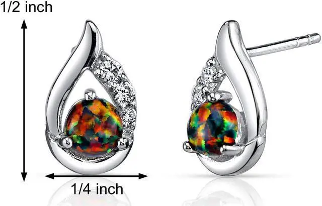 Alt view image 2 of 3 - Created Black Opal Earrings Sterling Silver Round Cabochon