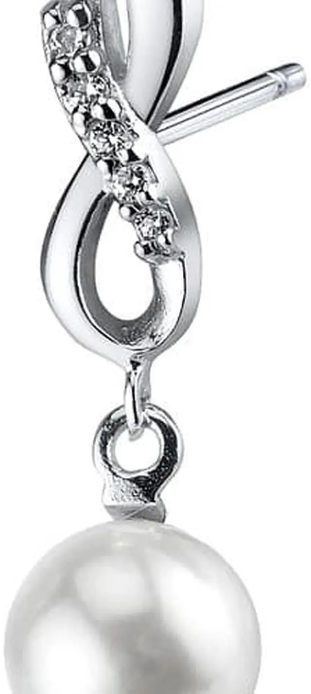 Alt view image 2 of 3 - Dangling Ribbon 6.5mm Freshwater Cultured Pearl Earrings in Sterling Silver