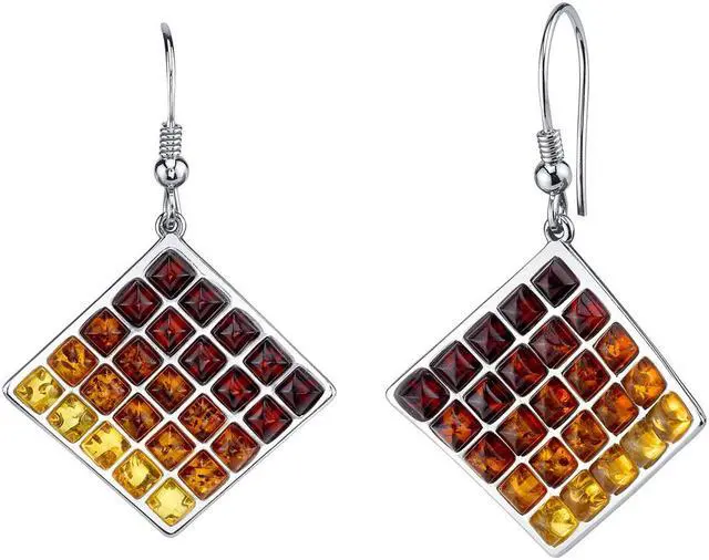 Main image of Baltic Amber Waffle Pattern Earrings Sterling Silver Multiple Colors
