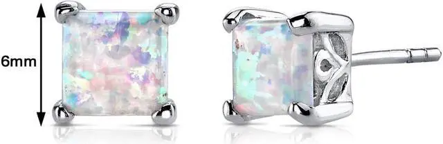 Alt view image 3 of 3 - Created Opal Stud Earrings Sterling Silver Princess Cut 2.00 Carats