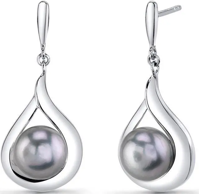 Main image of Sterling Silver 8.0mm Freshwater Cultured Grey Pearl Earrings