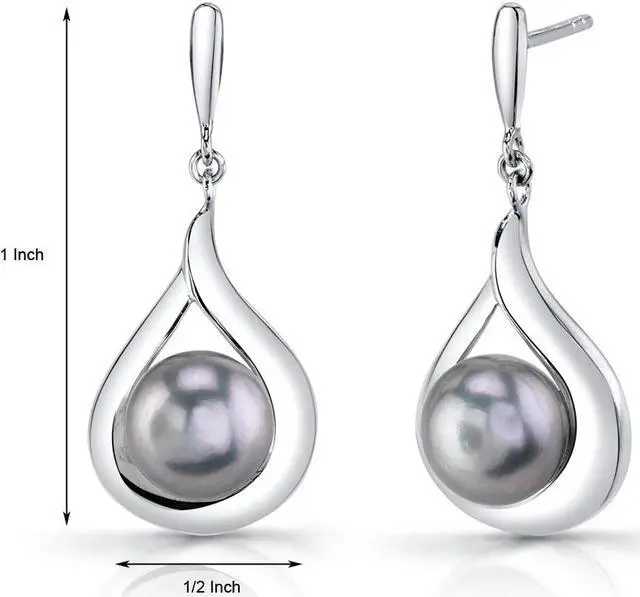 Alt view image 2 of 2 - Sterling Silver 8.0mm Freshwater Cultured Grey Pearl Earrings