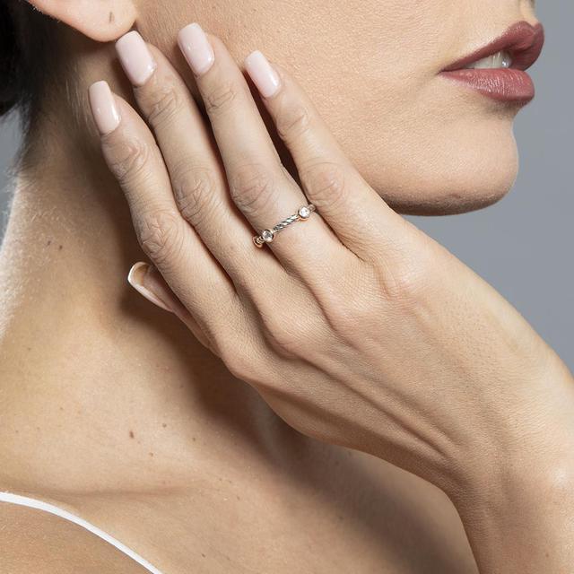Alt view image 2 of 6 - 0.45 Carats Cubic Zirconia 3-Stone Stackable Ring in Sterling Silver