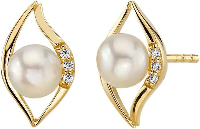 Main image of 14K Yellow Gold Freshwater Pearl Leaf Design Stud Earrings