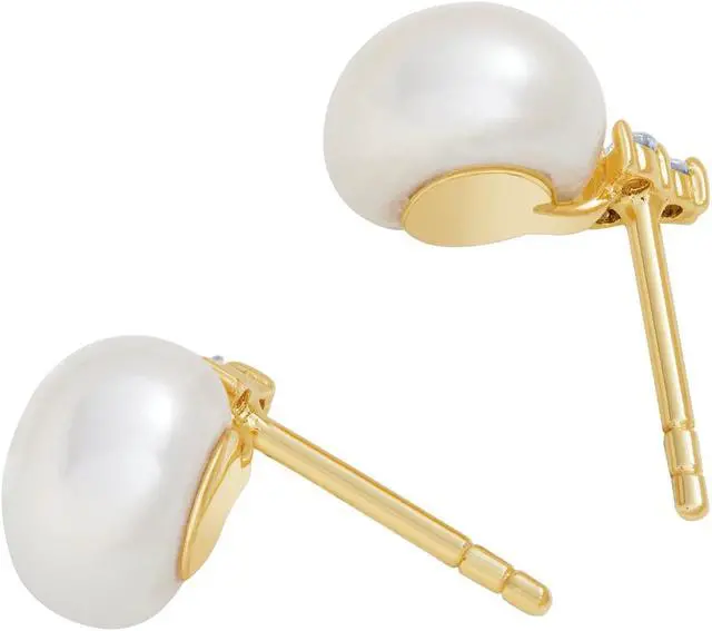 Alt view image 2 of 5 - 14K Yellow Gold Freshwater Pearl Heirloom Solitaire Stud Earrings