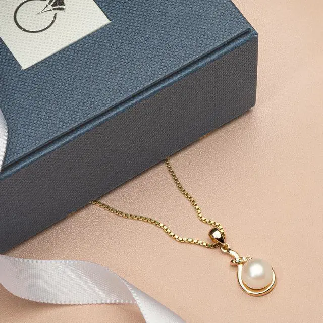 Alt view image 5 of 5 - 14K Yellow Gold Freshwater Pearl Infinity Drop Pendant Necklace