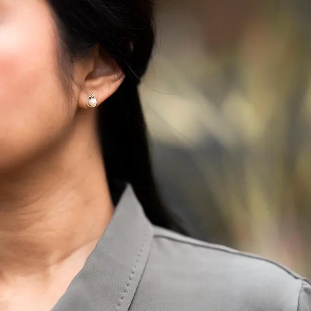 Alt view image 4 of 5 - 14K Yellow Gold Freshwater Pearl Round Button Shape Teardrop Earrings