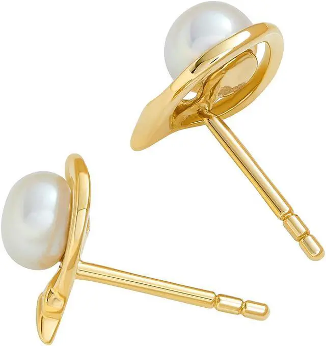 Alt view image 2 of 5 - 14K Yellow Gold Freshwater Pearl Round Button Shape Teardrop Earrings