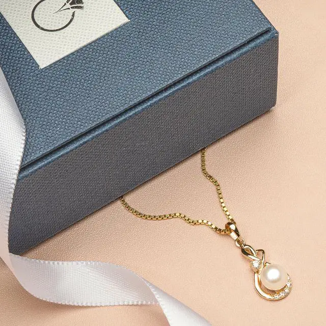 Alt view image 5 of 5 - 14K Yellow Gold Freshwater Pearl Infinity Swirl Pendant Necklace