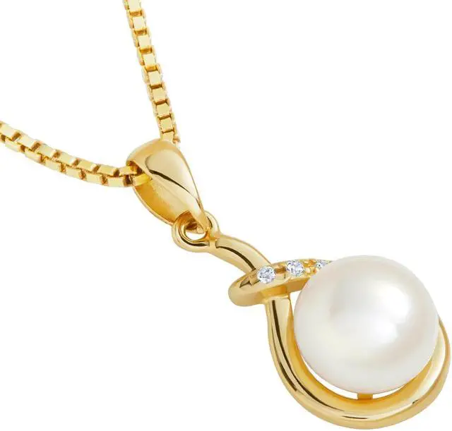 Alt view image 2 of 5 - 14K Yellow Gold Freshwater Pearl Infinity Drop Pendant Necklace