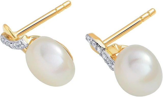 Alt view image 2 of 5 - 14K Yellow Gold Freshwater Pearl Infinity Solitaire Stud Earrings