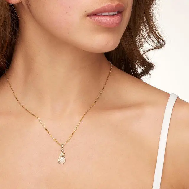 Alt view image 3 of 5 - 14K Yellow Gold Freshwater Pearl Infinity Swirl Pendant Necklace