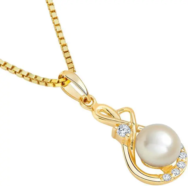 Alt view image 2 of 5 - 14K Yellow Gold Freshwater Pearl Infinity Swirl Pendant Necklace