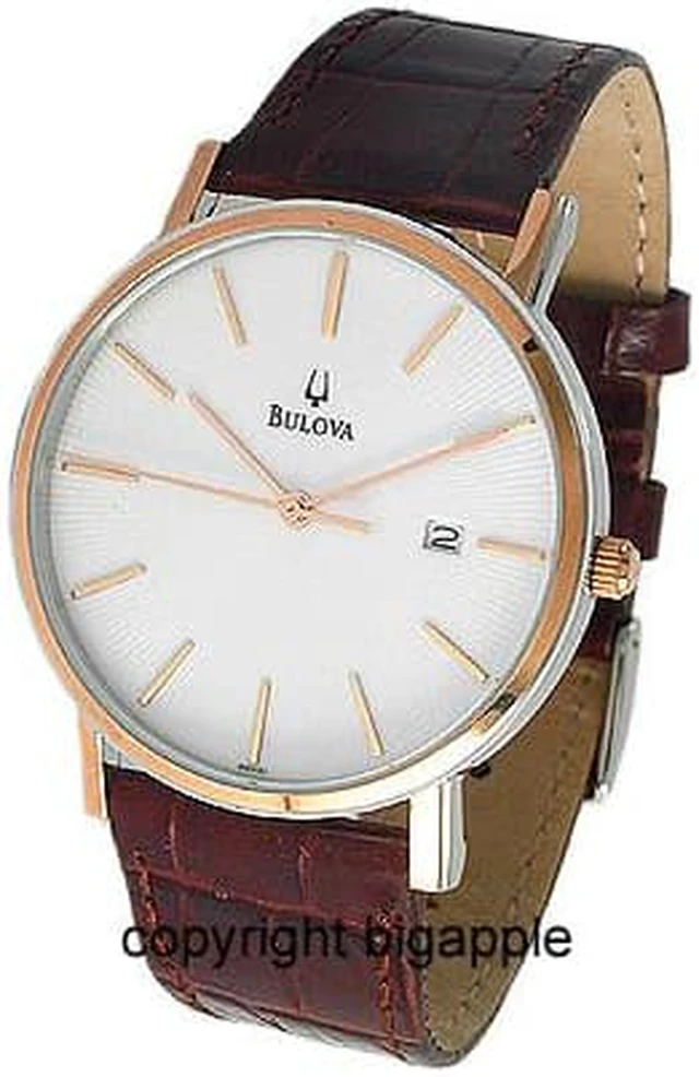Alt view image 5 of 20 - Bulova Mens Two-Tone Rose Gold Brown Leather Band Quartz Watch 98H51