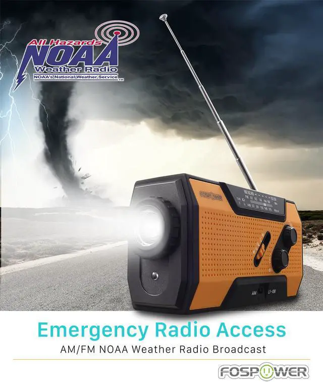 Alt view image 2 of 6 - FosPower Emergency Solar Crank Portable Radio, NOAA Weather Radio for Household and Outdoor Emergency with AM/FM, LED Flashlight, Reading Lamp, 2000mAh Power Bank with USB Port and SOS Alarm