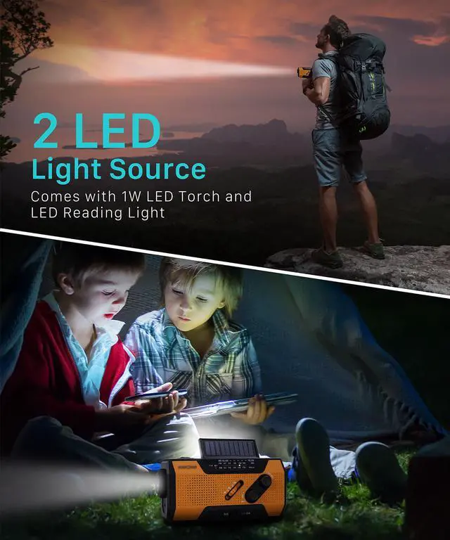 Alt view image 3 of 6 - FosPower Emergency Solar Crank Portable Radio, NOAA Weather Radio for Household and Outdoor Emergency with AM/FM, LED Flashlight, Reading Lamp, 2000mAh Power Bank with USB Port and SOS Alarm