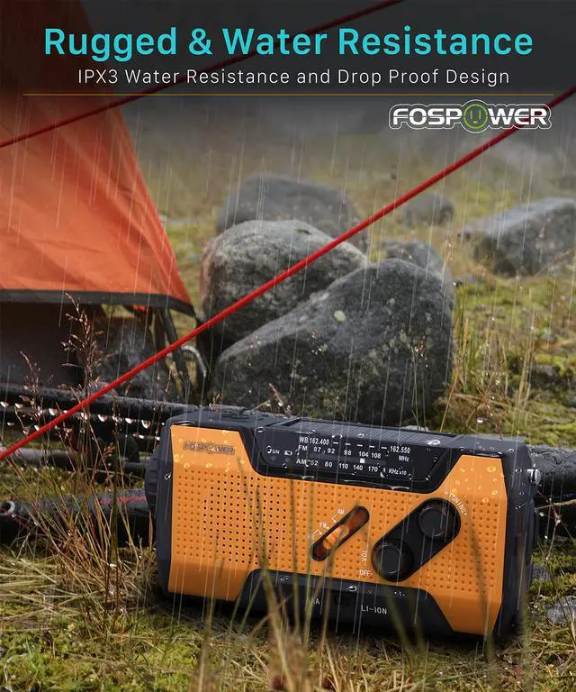 Alt view image 5 of 6 - FosPower Emergency Solar Crank Portable Radio, NOAA Weather Radio for Household and Outdoor Emergency with AM/FM, LED Flashlight, Reading Lamp, 2000mAh Power Bank with USB Port and SOS Alarm