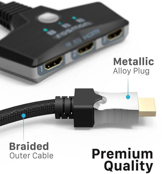 Alt view image 5 of 7 - Fosmon 3-Port HDMI Switch 2.0, 4K HDMI Switcher Supports UHD 3D HDR 1080P HDCP 2.2, HDMI Splitter for Apple TV, Roku, Fire Stick, PS5, Xbox