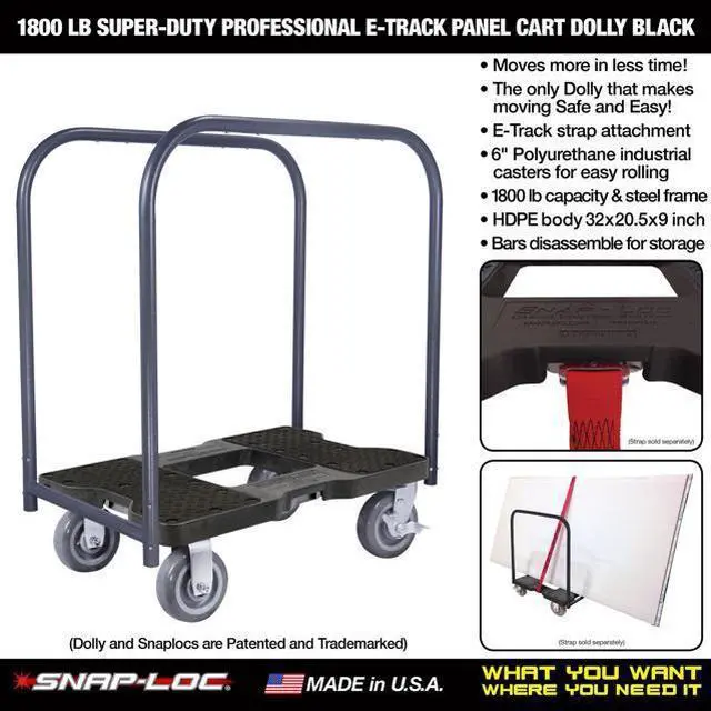 Alt view image 3 of 7 - Snap-Loc 1800 Lb Super-Duty Professional E-Track Panel Cart Dolly Black, Safely Moves More In Less Time With Easy Rolling Casters, Removeable Panel Bars, Optional E-Strap Safety Attachment! SL1800PC6B