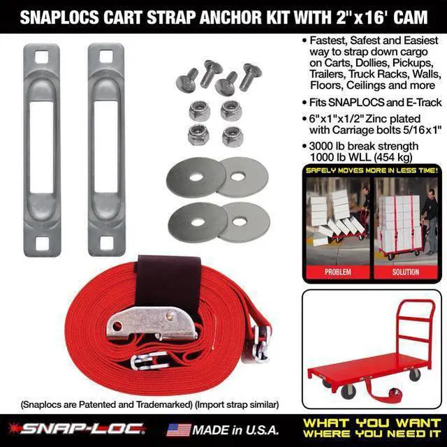 Alt view image 3 of 6 - Snap-Loc Cart Strap Anchor Kit with 2 x 16 in. Cam for Platform Trucks