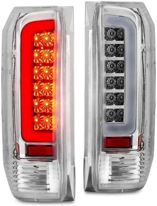 Main image of CG Ford F-Series 87-97/Bronco 92-96 Tail Lights Chrome Housing Clear Lens W/C Bar 03-FF89TLEDAC-C