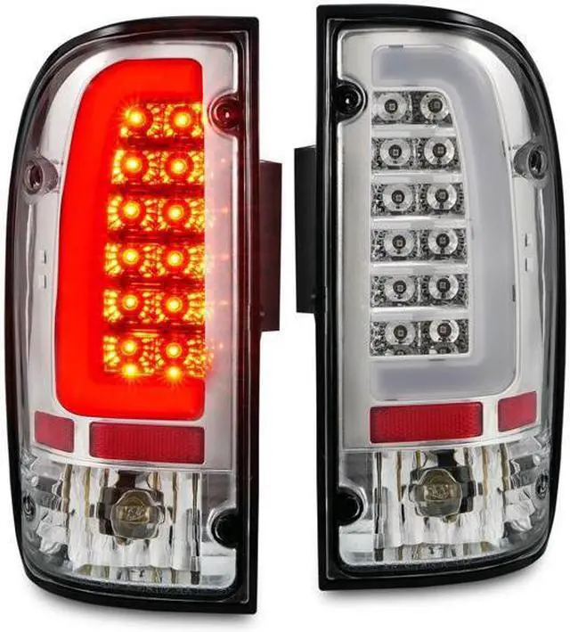 Main image of CG Toyota Tacoma 95-04 Led Tail Lights Chrome Housing Clear Lens W/ C Light Bar 
 03-TT95TLEDAC-C